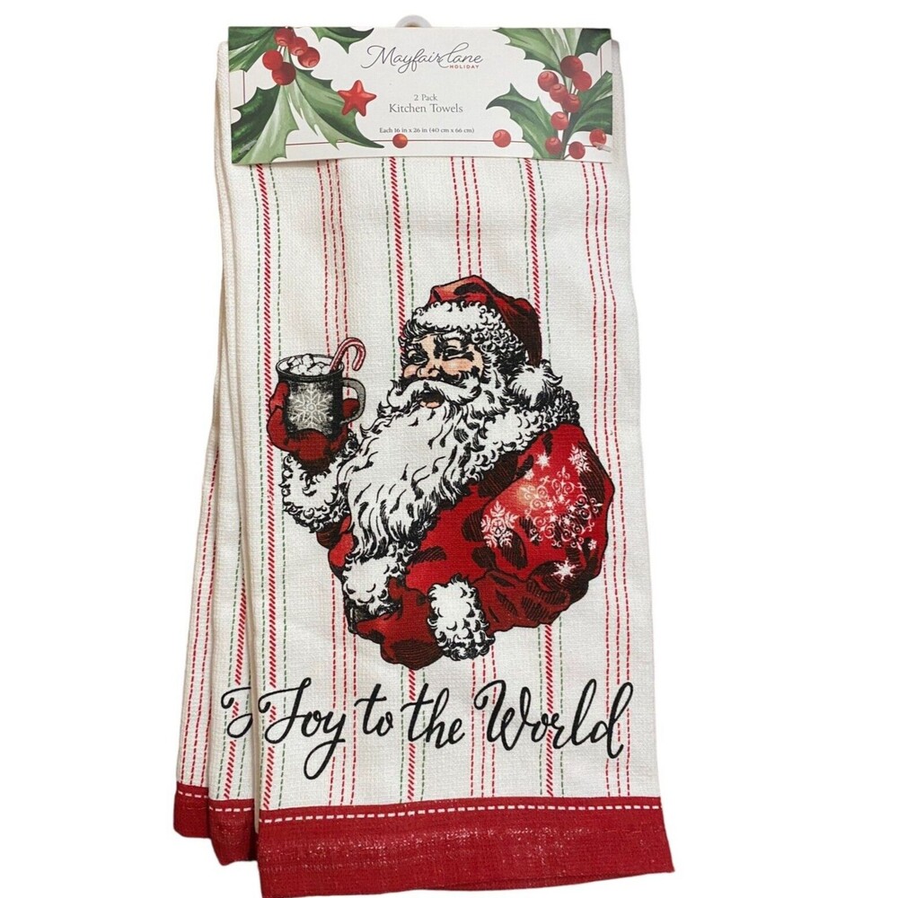 Mayfair Lane Holiday Christmas Santa Claus Kitchen Towels- 2 Pack- NEW